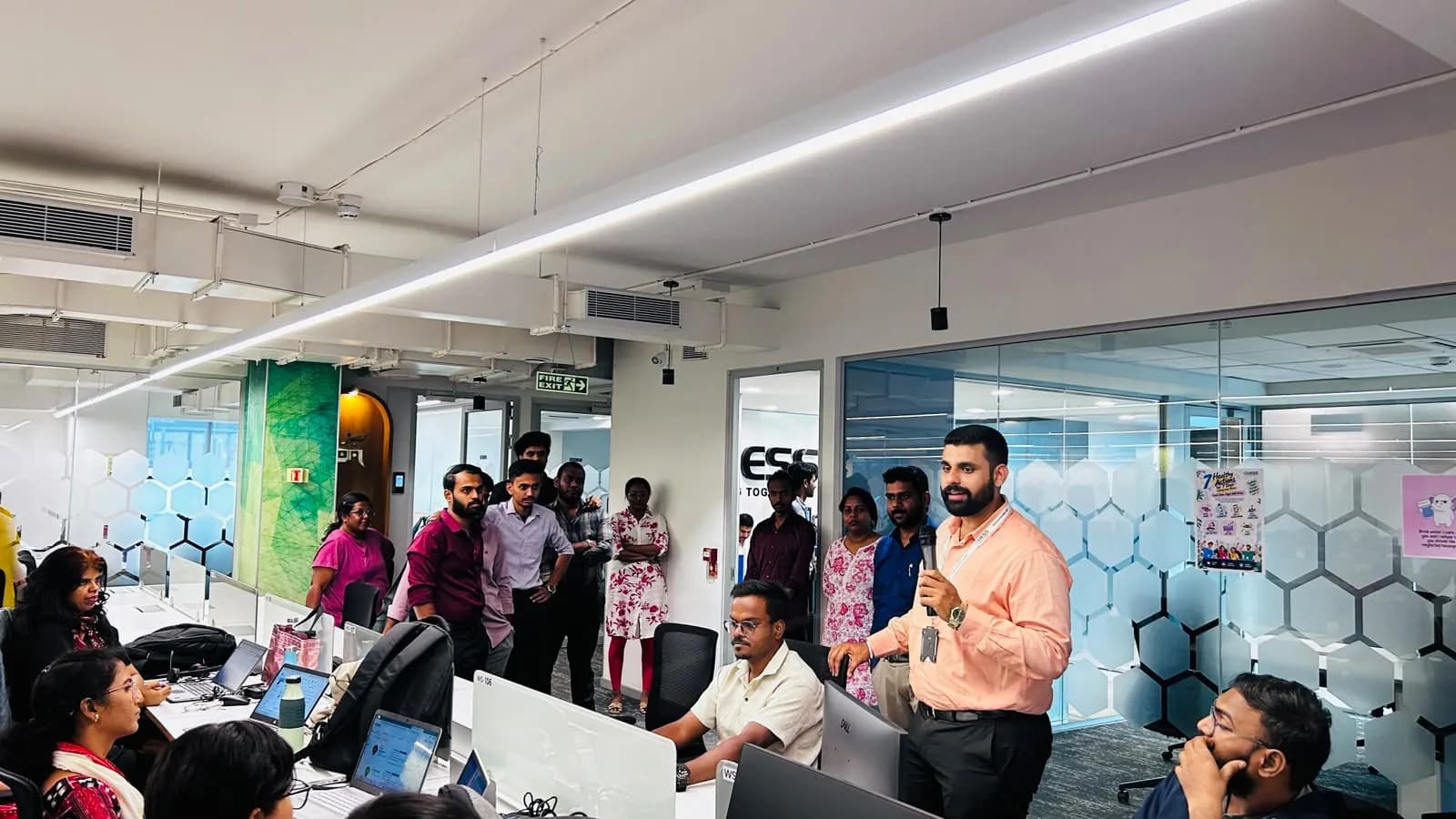 Posture and ergonomics talk for Quess Corp employees at their workstations